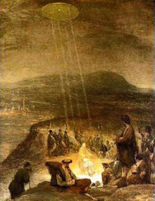 Painting of the Baptism of Christ with a UFO in the sky