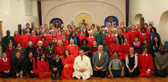 A gathering of Members, Friends and sympathisers of The Aetherius Society in the Aetherius Temple London after a session of the Cosmic Mission Operation Prayer Power