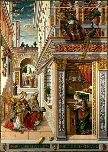 Painting of the Annunciation with Emidius with a UFO in the sky